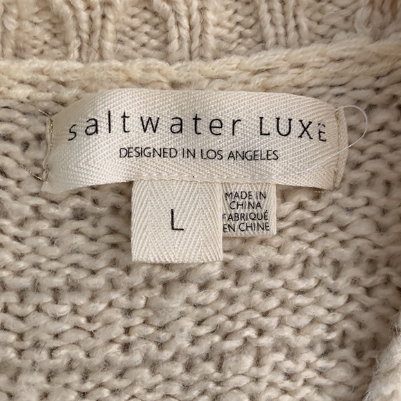 Saltwater Luxe Cream Fringe Boho Open Front Cardigan size L - Picture 3 of 7